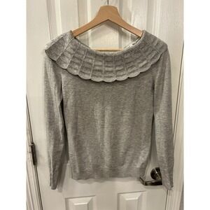 Boden Grey Scalloped Collar Tie Back Cotton Wool Knit Sweater US 4